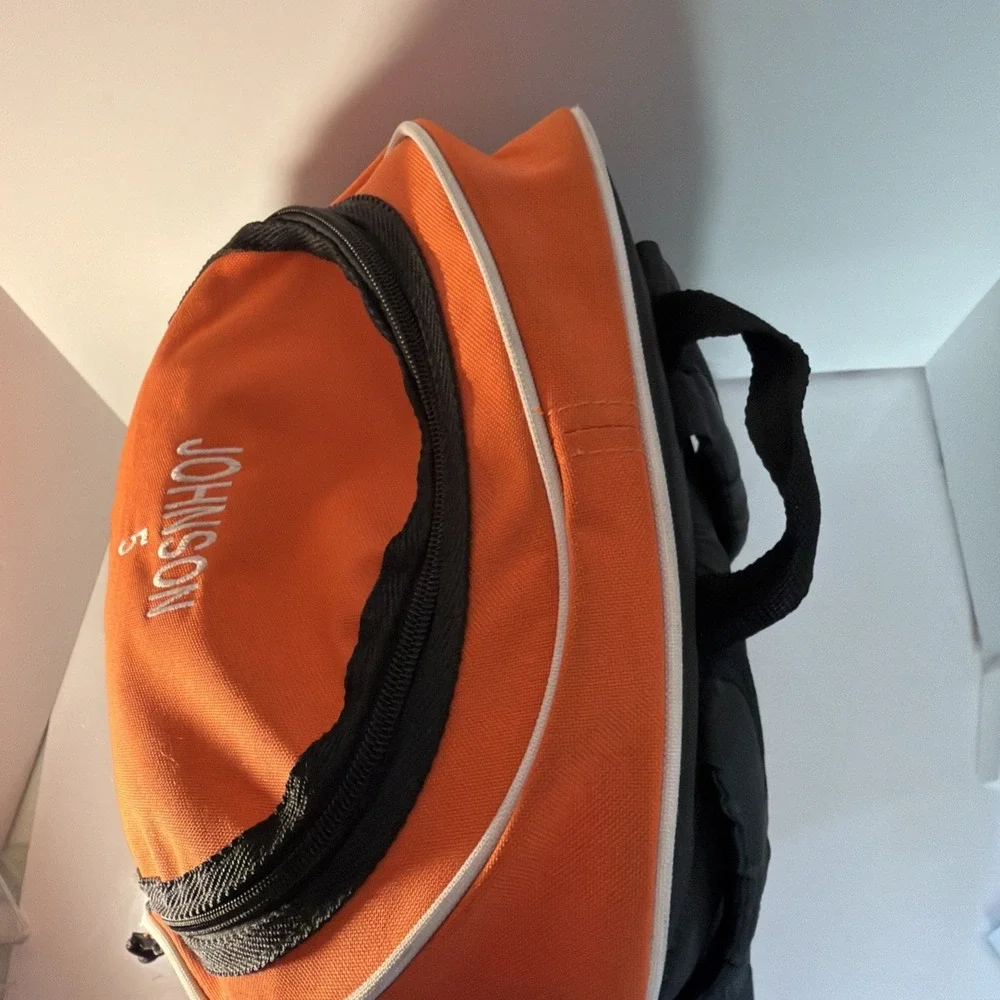 Backpack Large High Five Black Orange White W/Mesh Pocket Zipper Padded Straps